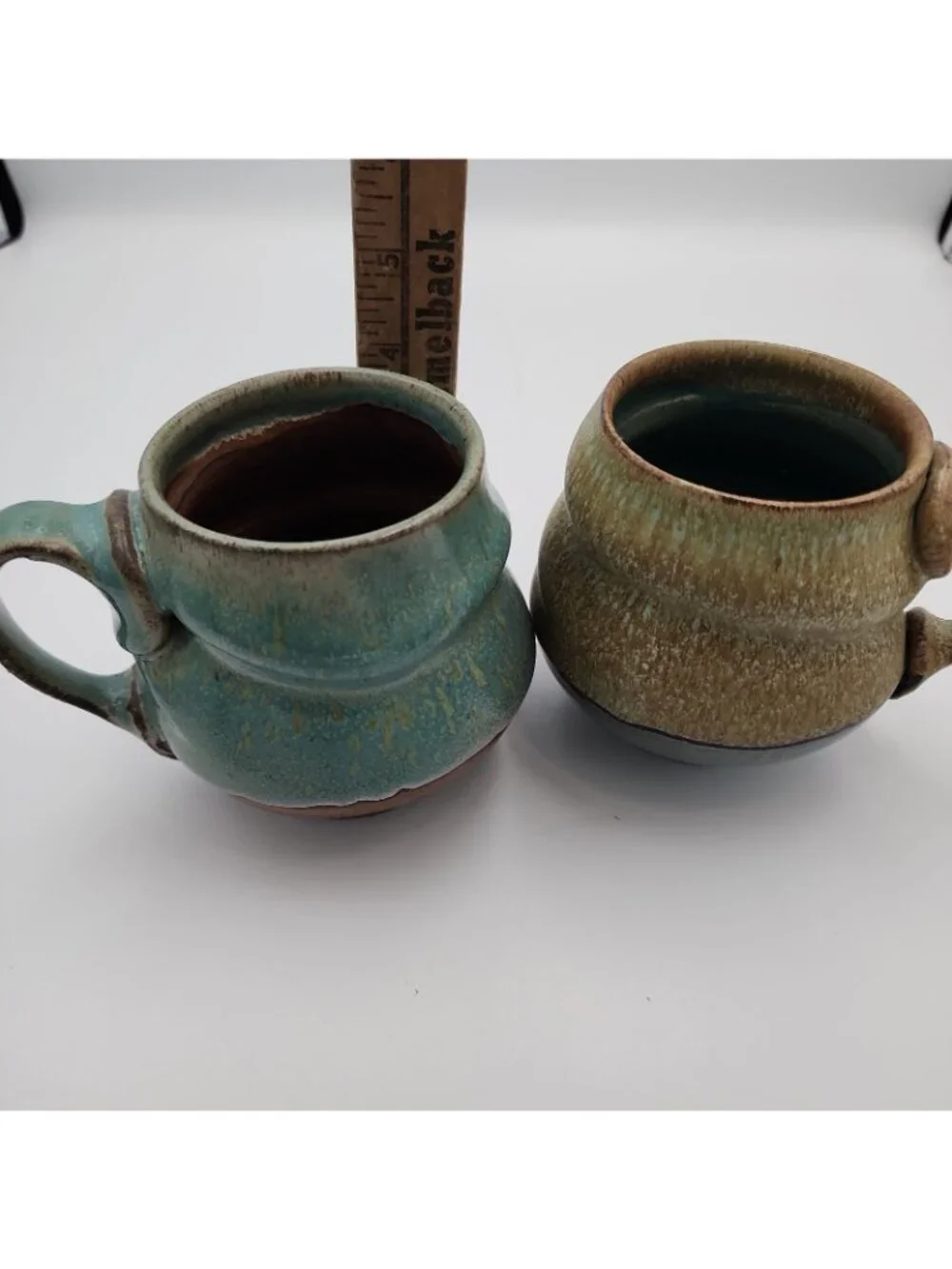 Pair Set 2 Handmade Coffee Mugs Pottery Ceramic Cups Multicolor Signed Artisan